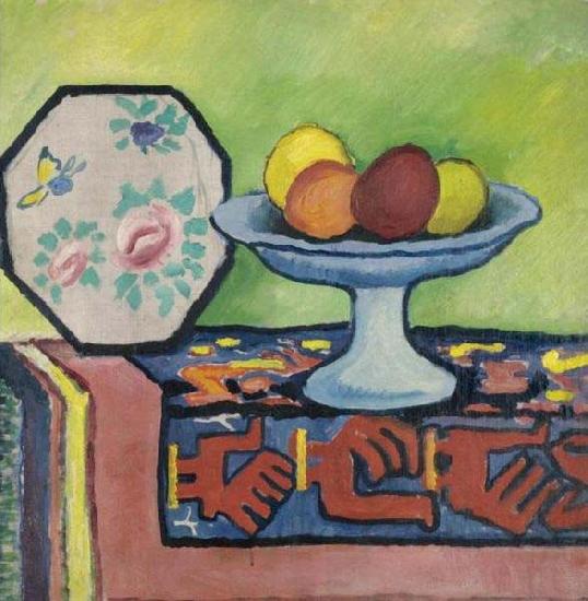August Macke Still-life with bowl of apples and japanese fan Sweden oil painting art